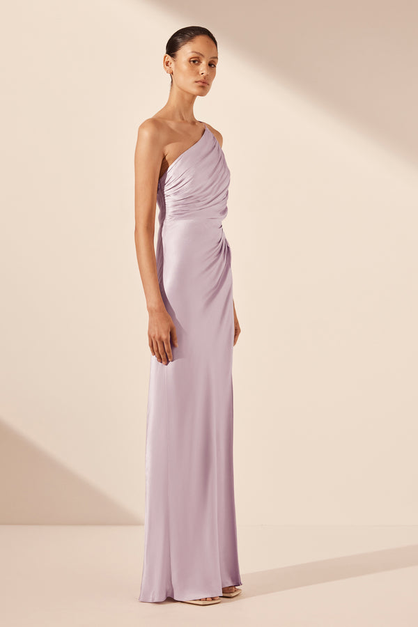 LA LUNE ASYMMETRICAL GATHERED MAXI DRESS - LILAC_A
