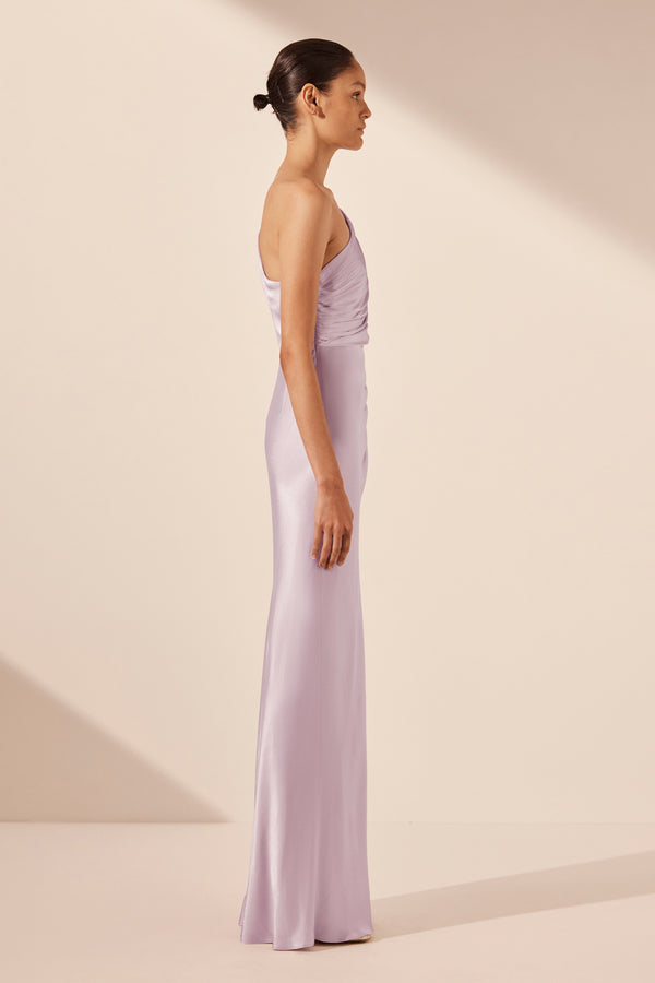 LA LUNE ASYMMETRICAL GATHERED MAXI DRESS - LILAC_S