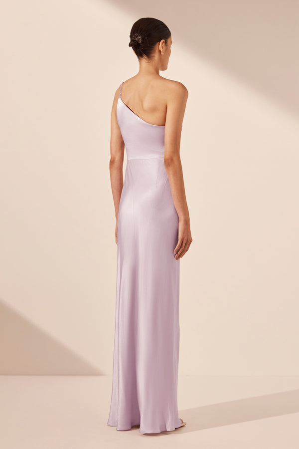 LA LUNE ASYMMETRICAL GATHERED MAXI DRESS - LILAC_B
