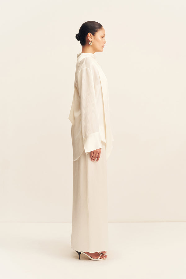 HUXLEY TEXTURED SCARF SHIRT - VANILLA