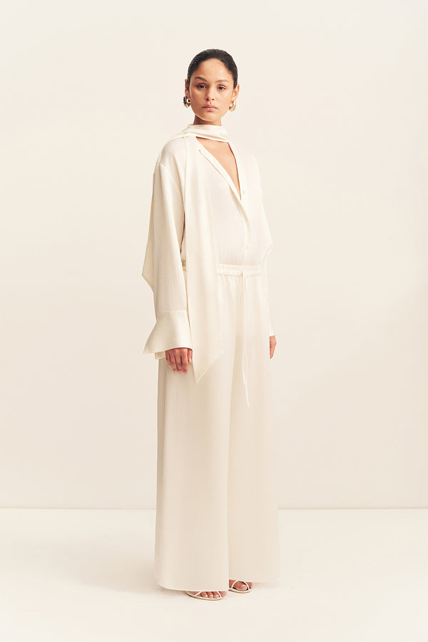 HUXLEY TEXTURED DRAWSTRING PANT - VANILLA