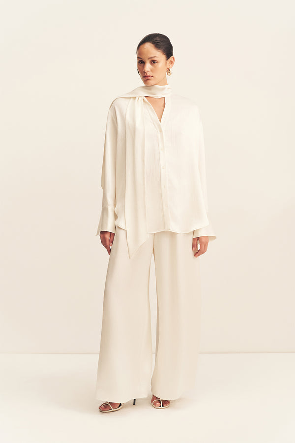 HUXLEY TEXTURED SCARF SHIRT - VANILLA_F