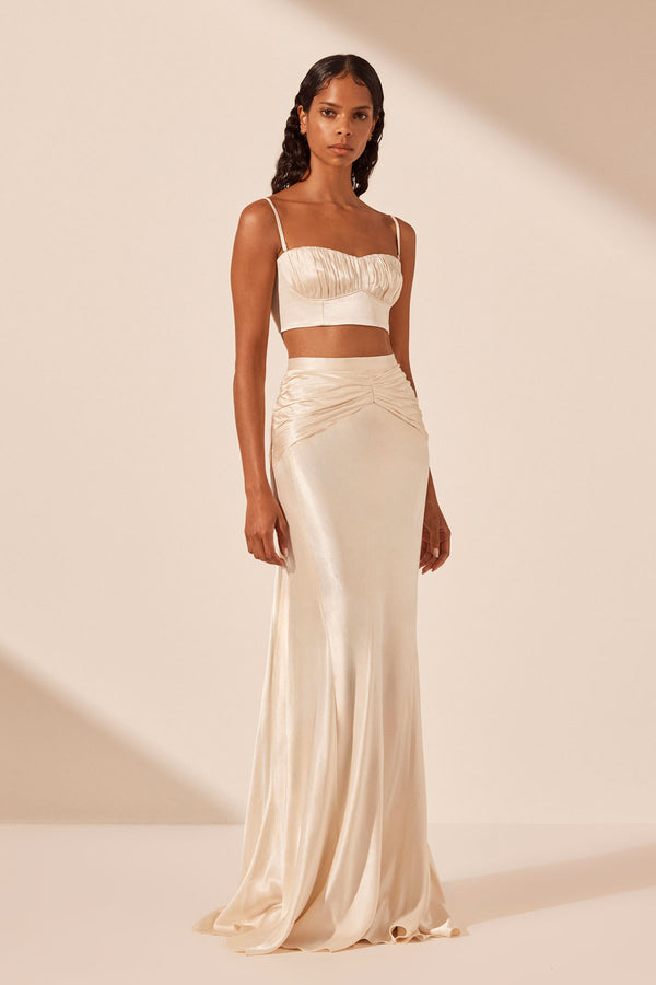 La Lune Ruched Maxi Skirt Cream Skirts Shona Joy – Shona Joy US
