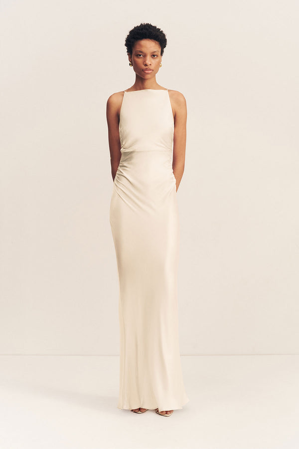 LA LUNE HIGH NECK RUCHED MAXI DRESS - CREAM_F