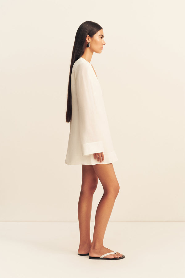 PALOMA PLUNGED LONG SLEEVE MINI DRESS - IVORY