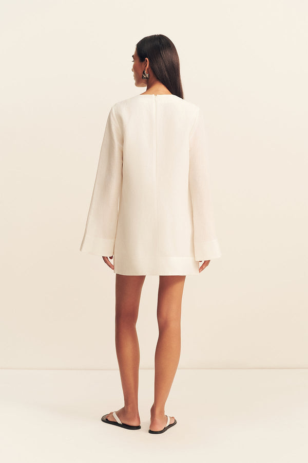 PALOMA PLUNGED LONG SLEEVE MINI DRESS - IVORY