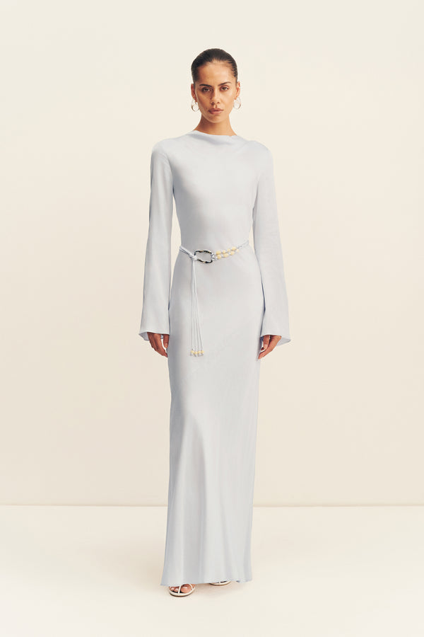 AGNES LONG SLEEVE MAXI DRESS WITH BELT - SKY_F