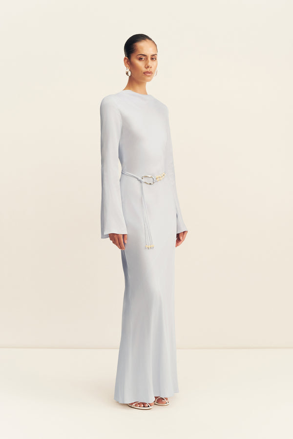 AGNES LONG SLEEVE MAXI DRESS WITH BELT - SKY