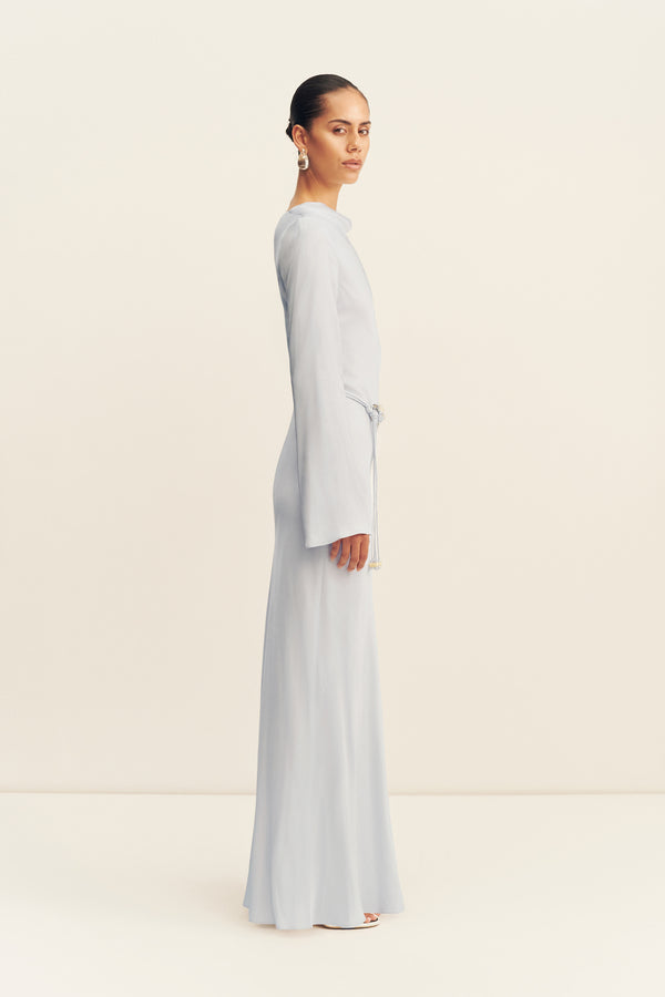 AGNES LONG SLEEVE MAXI DRESS WITH BELT - SKY