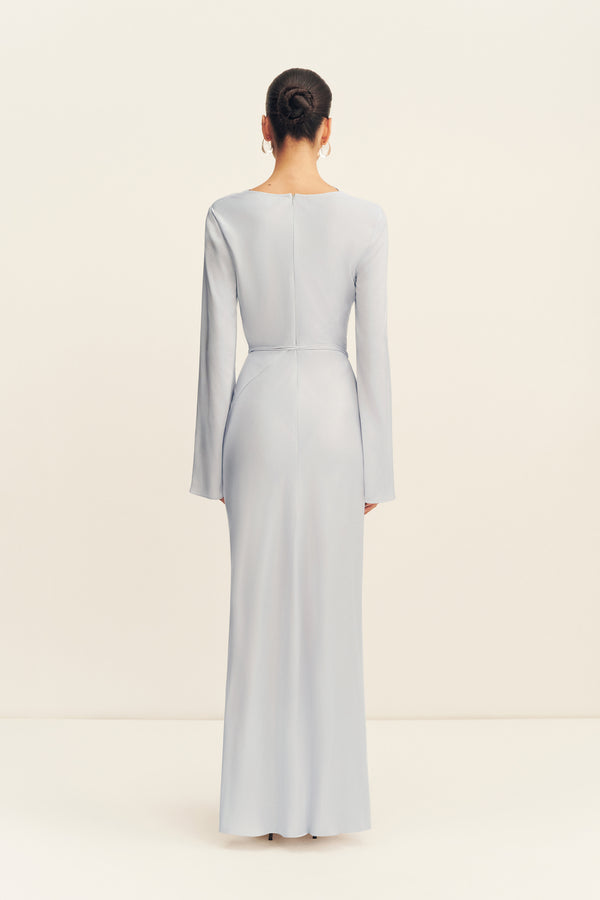 AGNES LONG SLEEVE MAXI DRESS WITH BELT - SKY