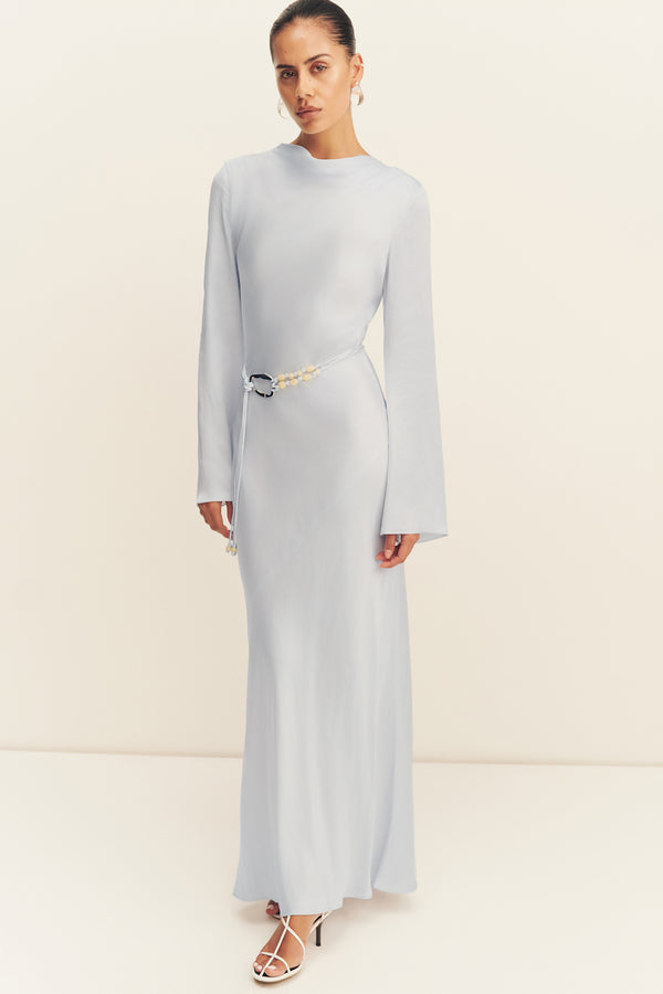 AGNES LONG SLEEVE MAXI DRESS WITH BELT - SKY