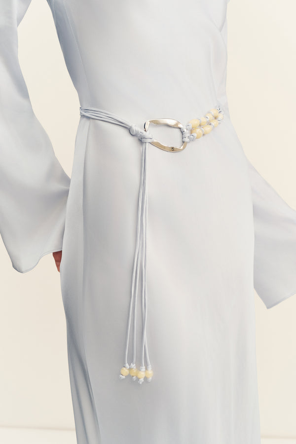 AGNES LONG SLEEVE MAXI DRESS WITH BELT - SKY