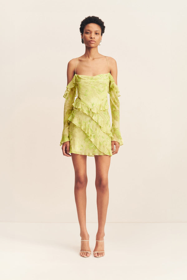 MILLER LONG SLEEVE RUFFLE MINI DRESS_F