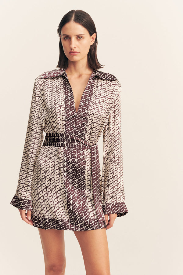 MONOGRAM SILK CONTRAST MINI DRESS