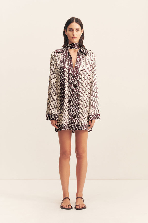 MONOGRAM SILK CONTRAST MINI DRESS