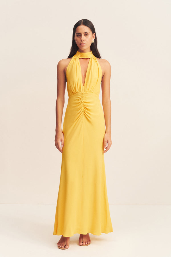 PIERCE HALTER NECK MAXI DRESS - SUNFLOWER_F
