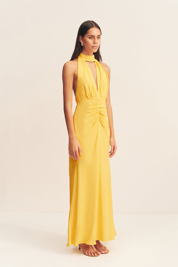 PIERCE HALTER NECK MAXI DRESS - SUNFLOWER_A