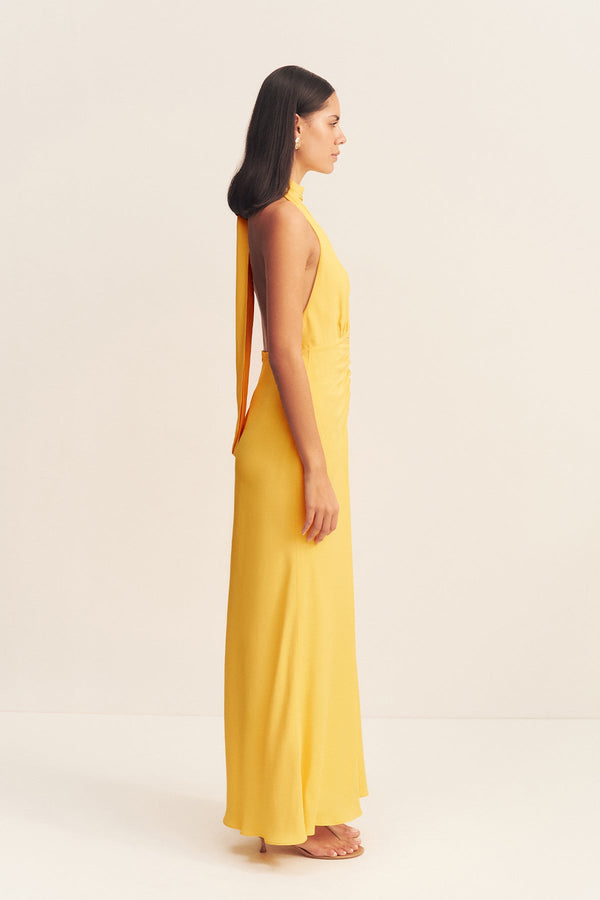 PIERCE HALTER NECK MAXI DRESS - SUNFLOWER_S
