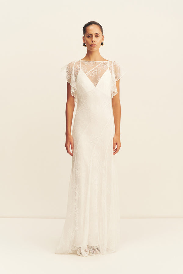 LABYRINTH SHEER LACE PANELLED MAXI DRESS - IVORY_F