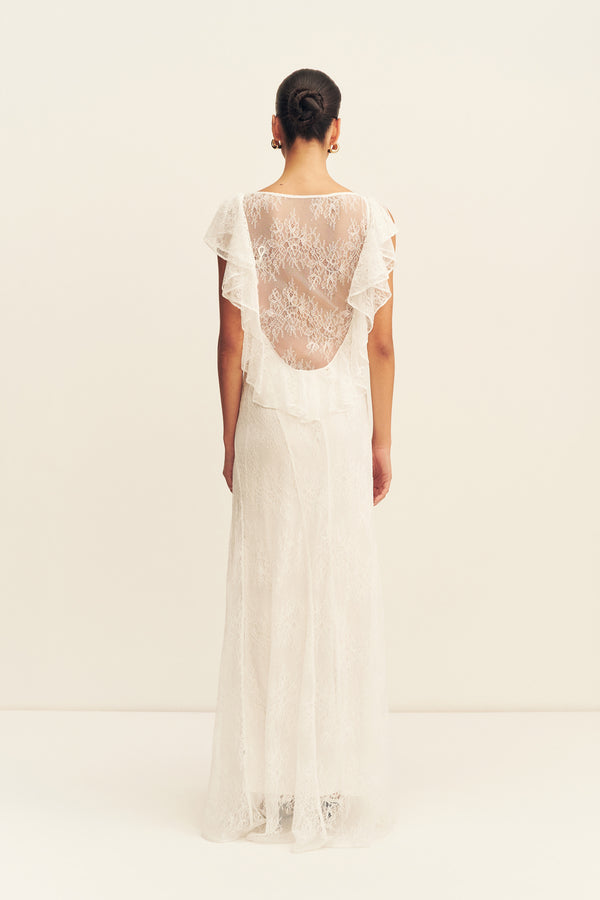 LABYRINTH SHEER LACE PANELLED MAXI DRESS - IVORY