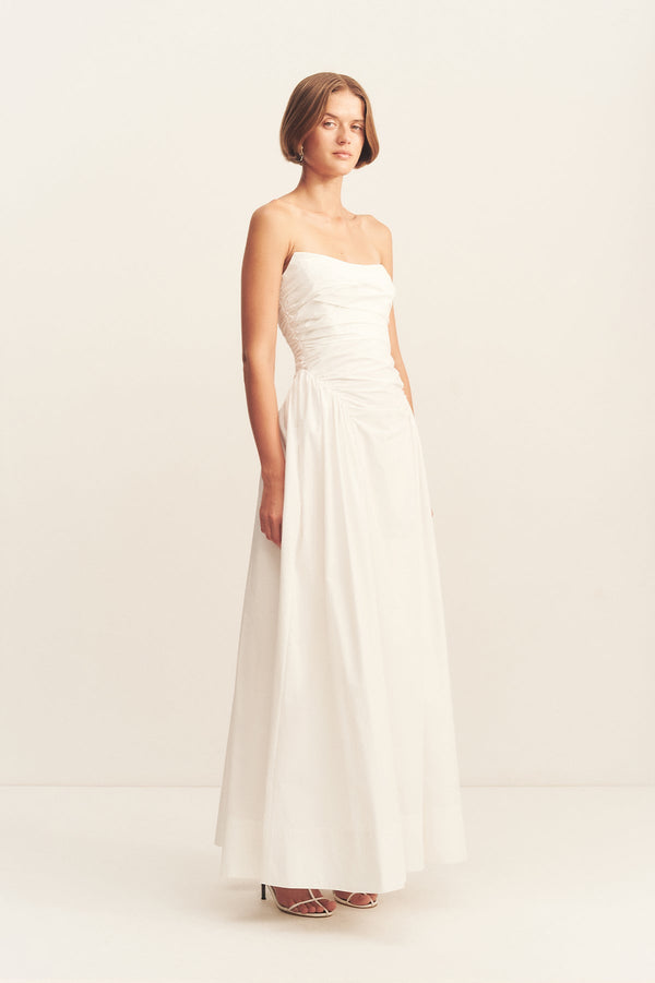 MORTON STRAPLESS PANELLED MAXI DRESS - WHITE
