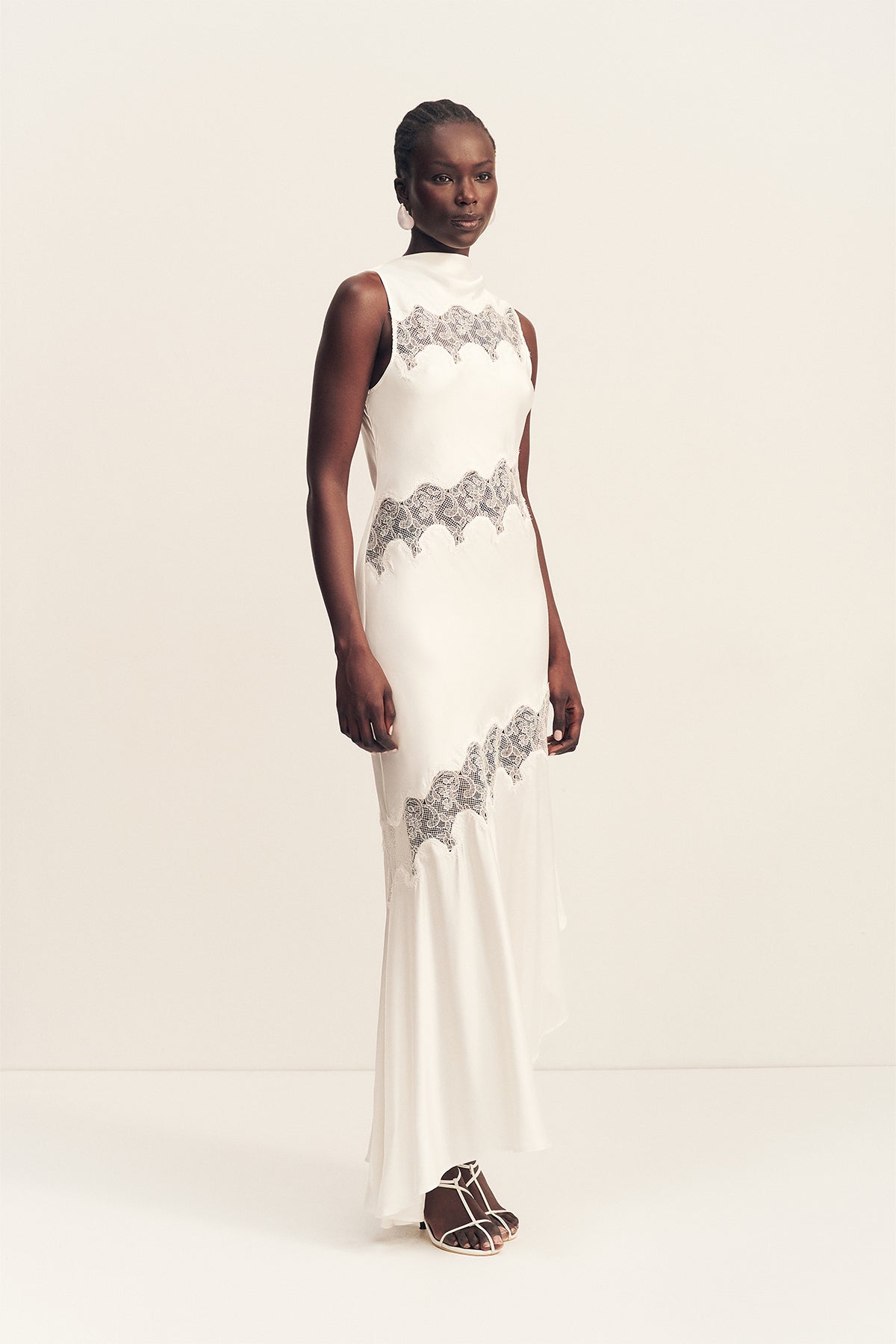 Simona Asymmetrical Panelled Maxi Dress | Ivory | Dresses | Shona