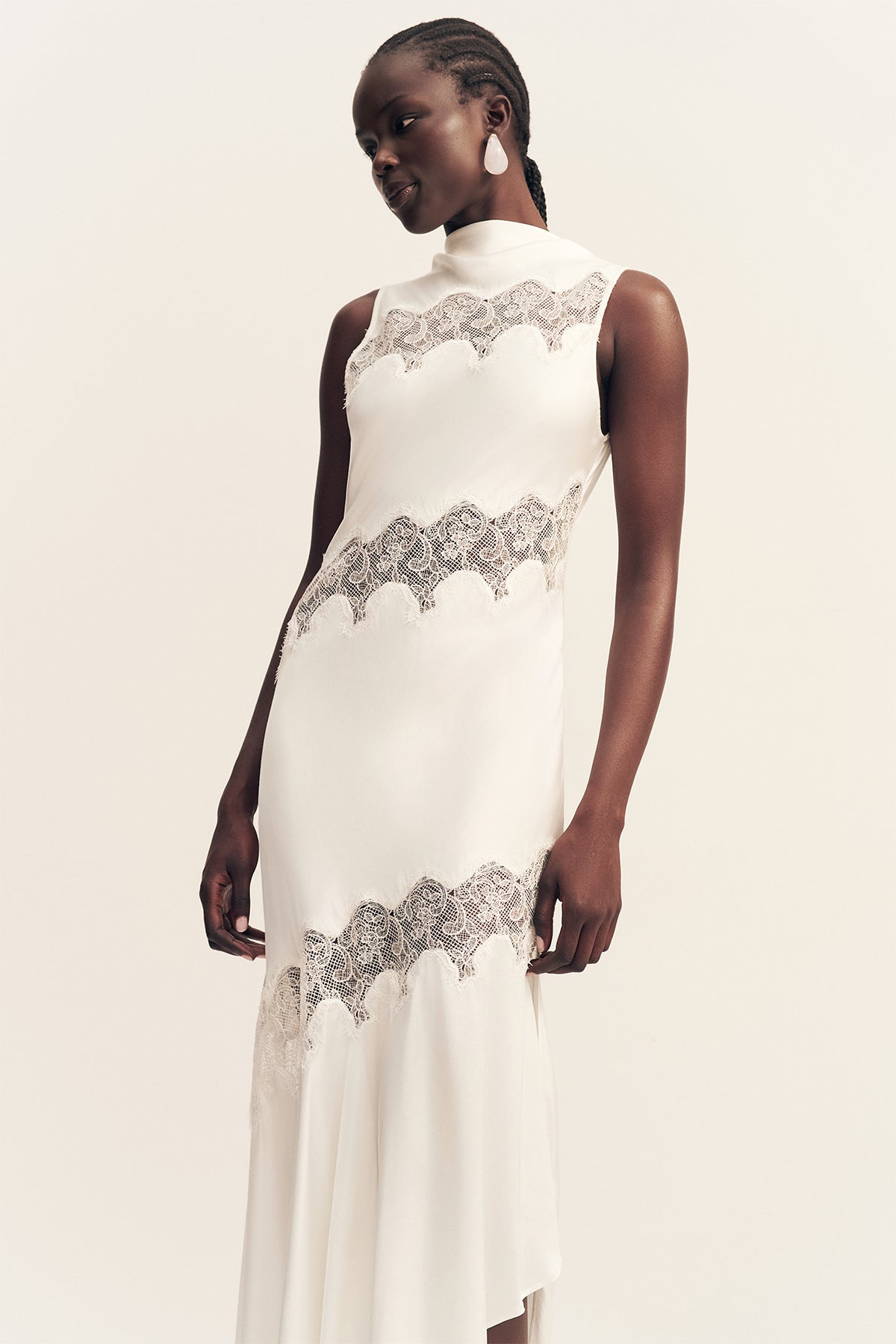 Simona Asymmetrical Panelled Maxi Dress | Ivory | Dresses | Shona