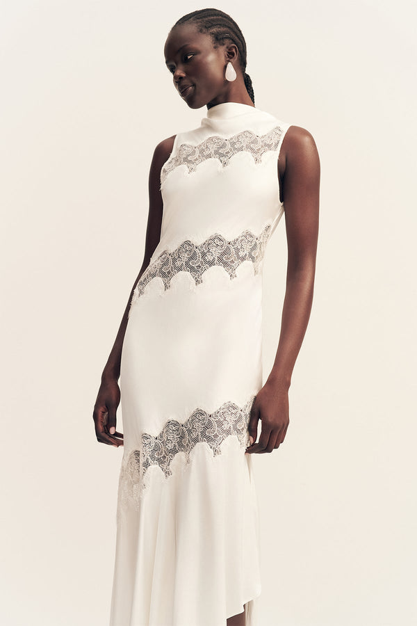 SIMONA ASYMMETRICAL PANELLED MAXI DRESS - IVORY
