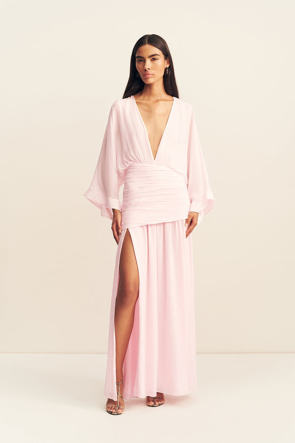 AMINA FLARED SLEEVE PLUNGED MAXI DRESS - FAIRYFLOSS_F