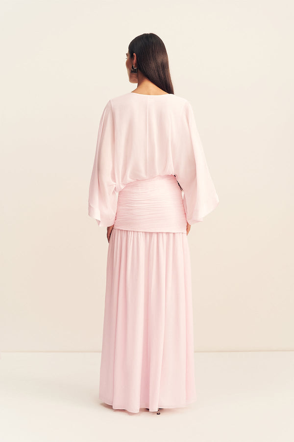 maxi flare sleeve dress Plus Size Blue Abstract Mesh Maxi Dress with Flare Sleeves Fashion//SZN