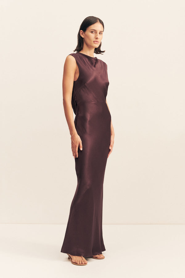 LA LUNE COWL BACK MAXI DRESS - ESPRESSO