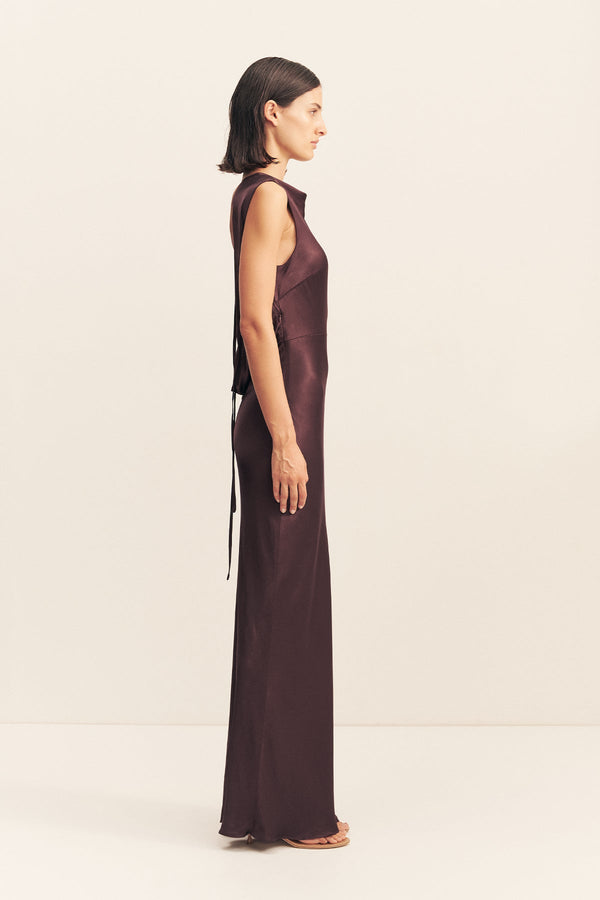 LA LUNE COWL BACK MAXI DRESS - ESPRESSO