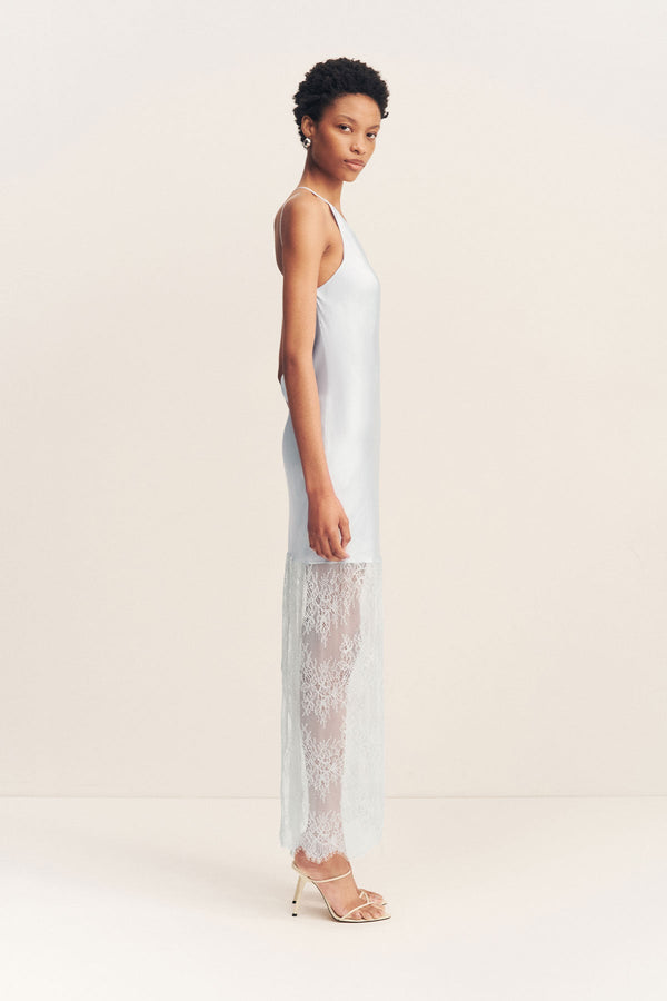 LABYRINTH LACE ONE SHOULDER COWL MAXI DRESS - PALE BLUE_S