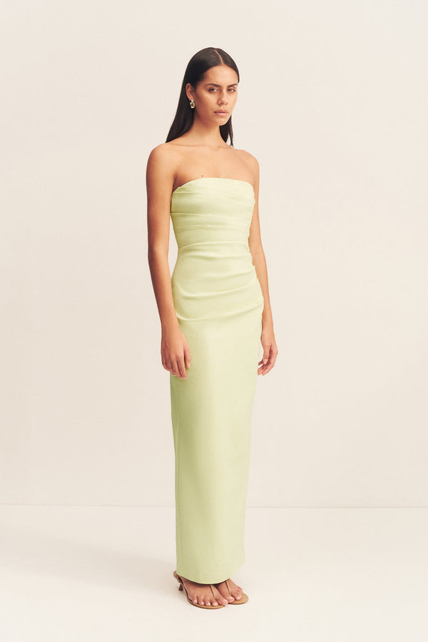 LANI STRAPLESS DRAPED MAXI DRESS - PISTACHIO_A