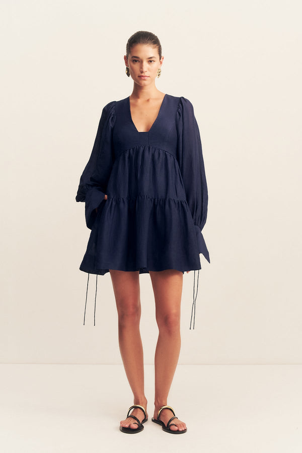 CELESTE LONG SLEEVE MINI DRESS - MIDNIGHT_F
