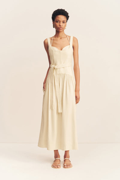 Kasbah Bustier Gathered Midi Dress | Bone | Dresses | Shona Joy