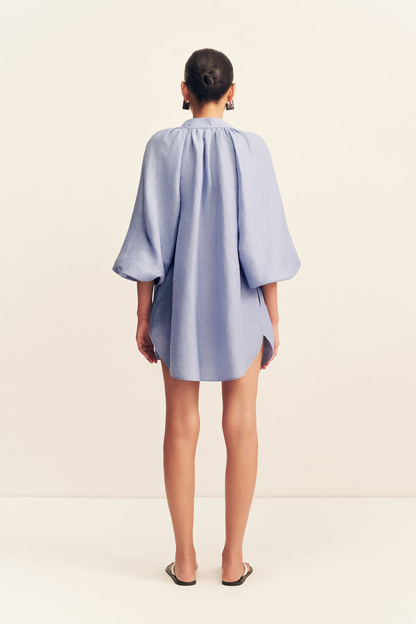 MARLOWE LINEN BLEND MINI DRESS - CHAMBRAY