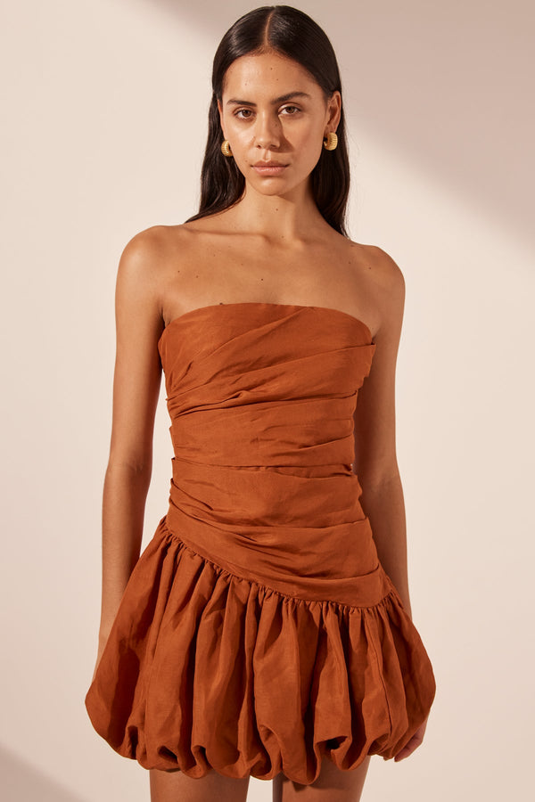 CELESTE STRAPLESS BUBBLE MINI DRESS - RUST_D