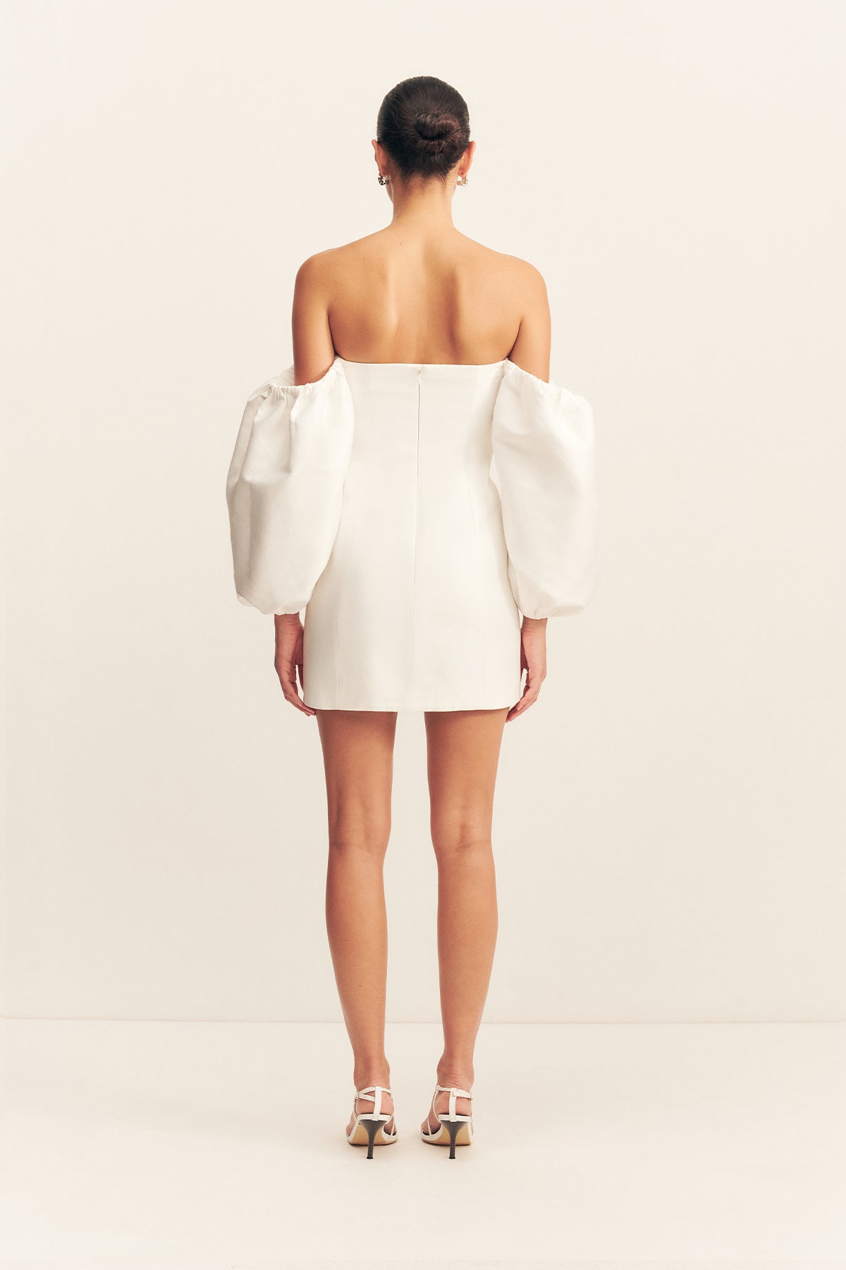 Calcite Balloon Sleeve Off Shoulder Mini Dress | Ivory | Dresses