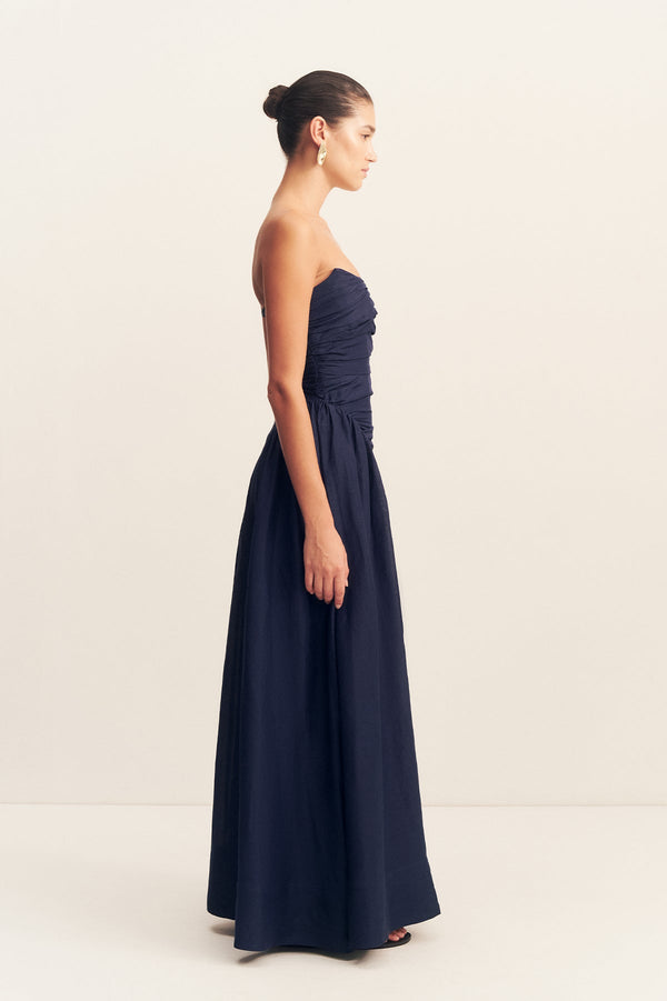 CELESTE STRAPLESS PANELLED MAXI DRESS - MIDNIGHT