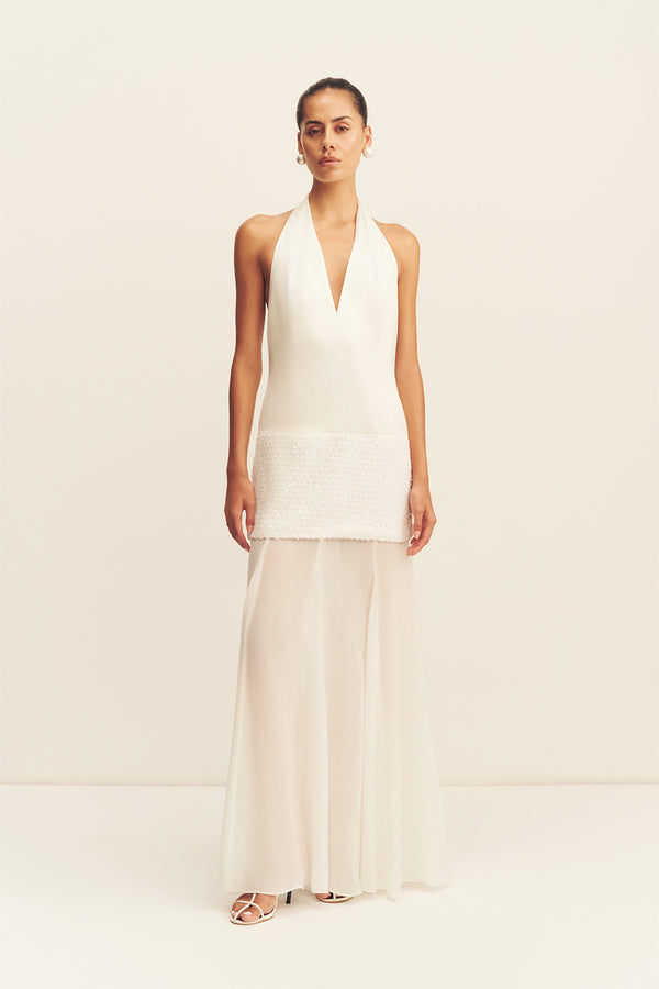 BIANCA HALTER PLUNGED MAXI DRESS - IVORY_F