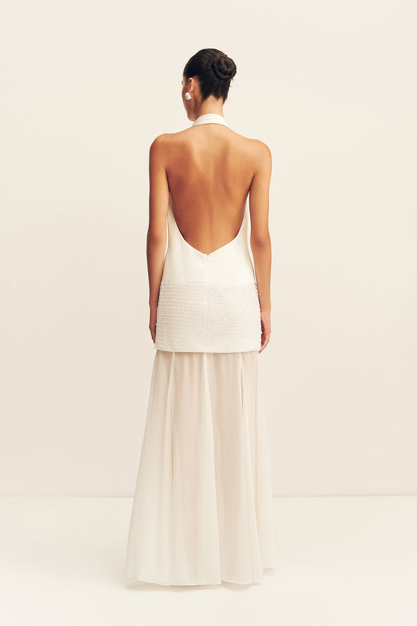 BIANCA HALTER PLUNGED MAXI DRESS - IVORY
