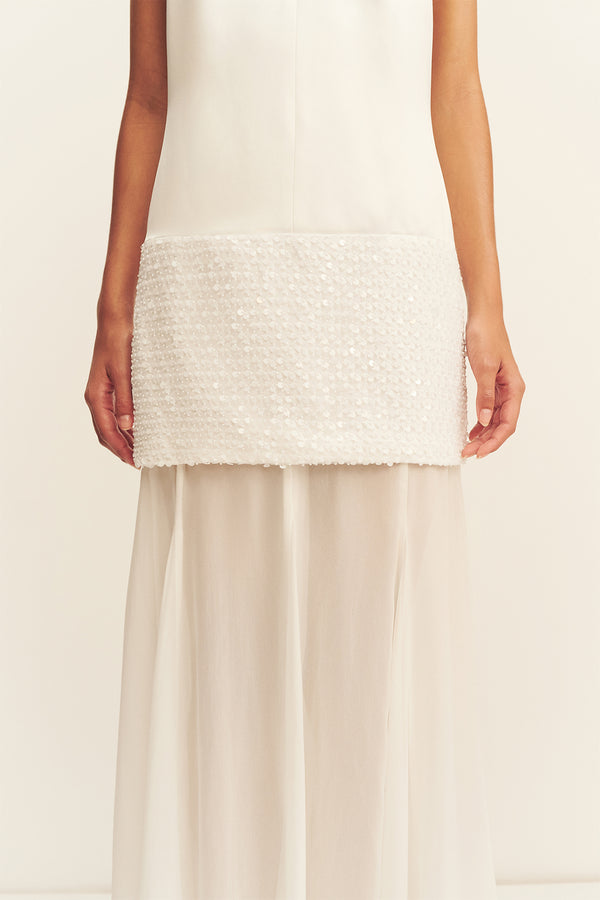 BIANCA HALTER PLUNGED MAXI DRESS - IVORY