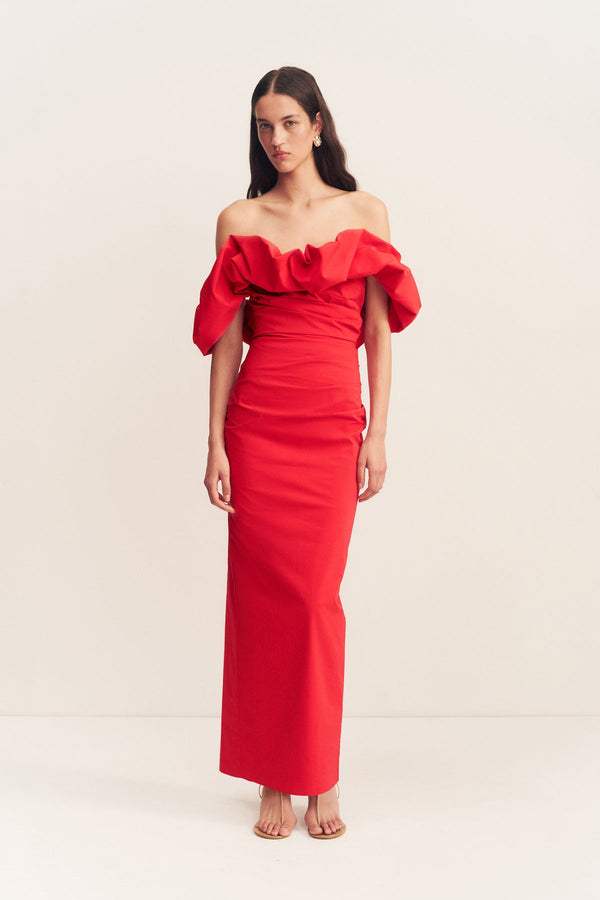 Shona Joy - Campbell Off Shoulder Bubble Maxi Dress - Goji - Bridesmaids Dress Shona Joy - Campbell Off Shoulder Bubble Maxi Dress - Goji - Bridesmaids Dress