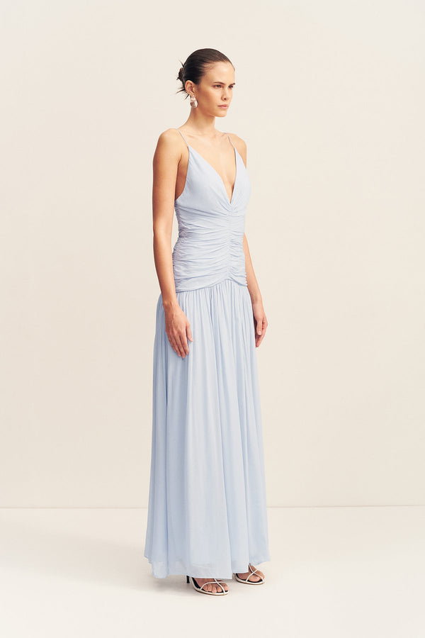 JUNO GATHERED BODICE MAXI DRESS - ARCADIAN BLUE