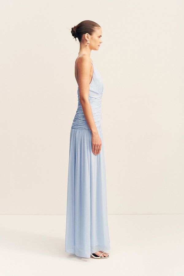 JUNO GATHERED BODICE MAXI DRESS - ARCADIAN BLUE