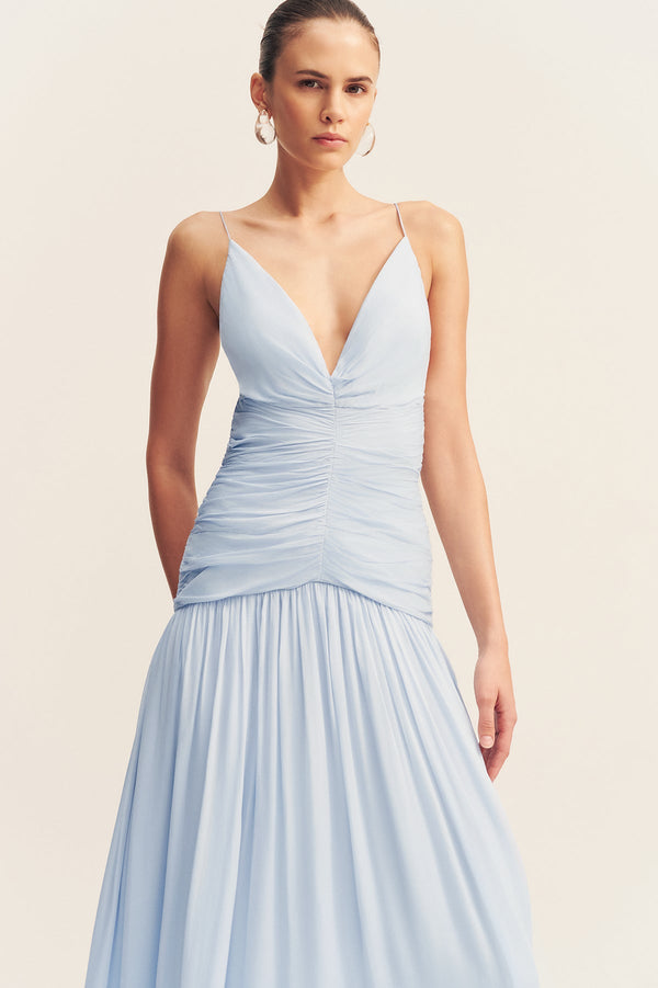 JUNO GATHERED BODICE MAXI DRESS - ARCADIAN BLUE