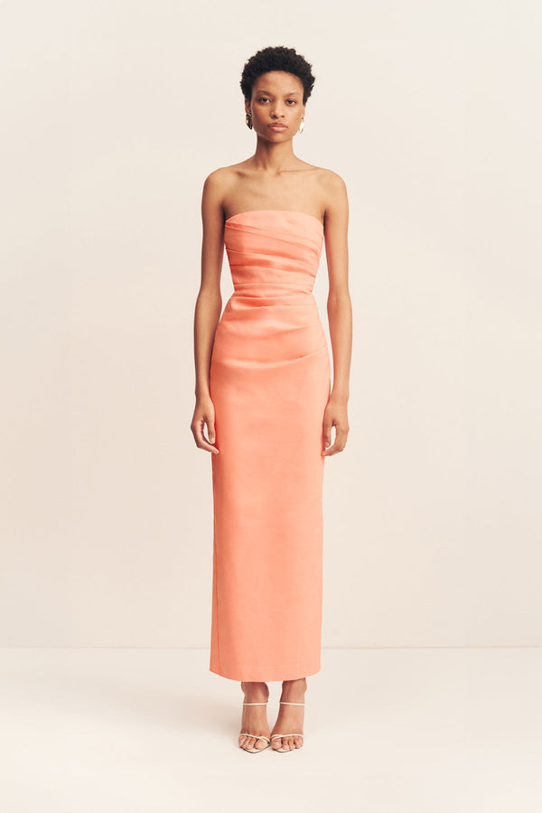 LANI STRAPLESS DRAPED MAXI DRESS - PEACH_F