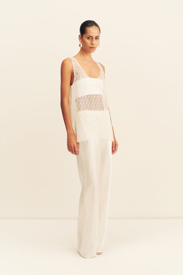 TALITHA SHEER FRINGE SCOOP NECK TOP - IVORY