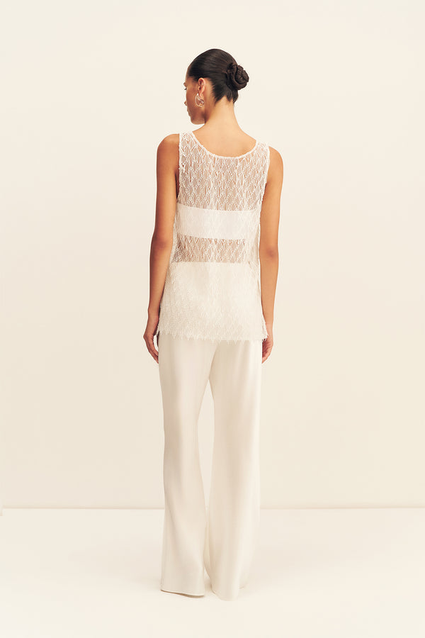 TALITHA SHEER FRINGE SCOOP NECK TOP - IVORY